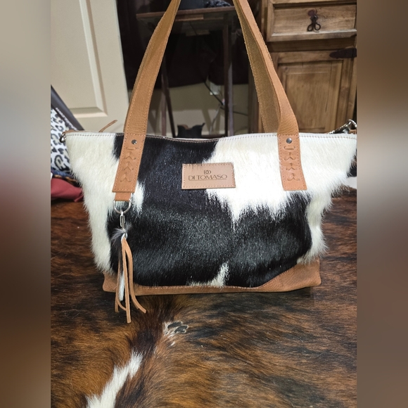 di tomaso Handbags - Black and Brown Cowhide DESIGNER Women's Bag